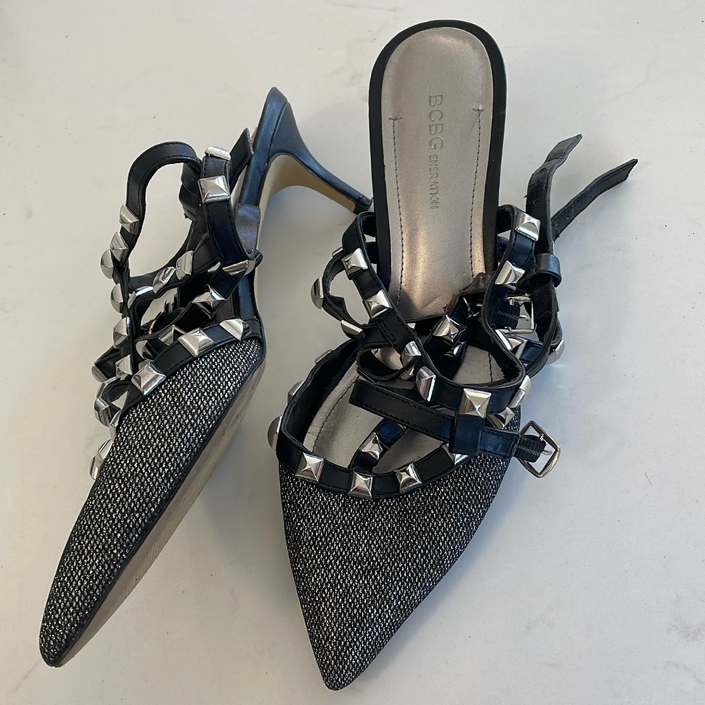 BCBG POINTED STUDDED HEELS